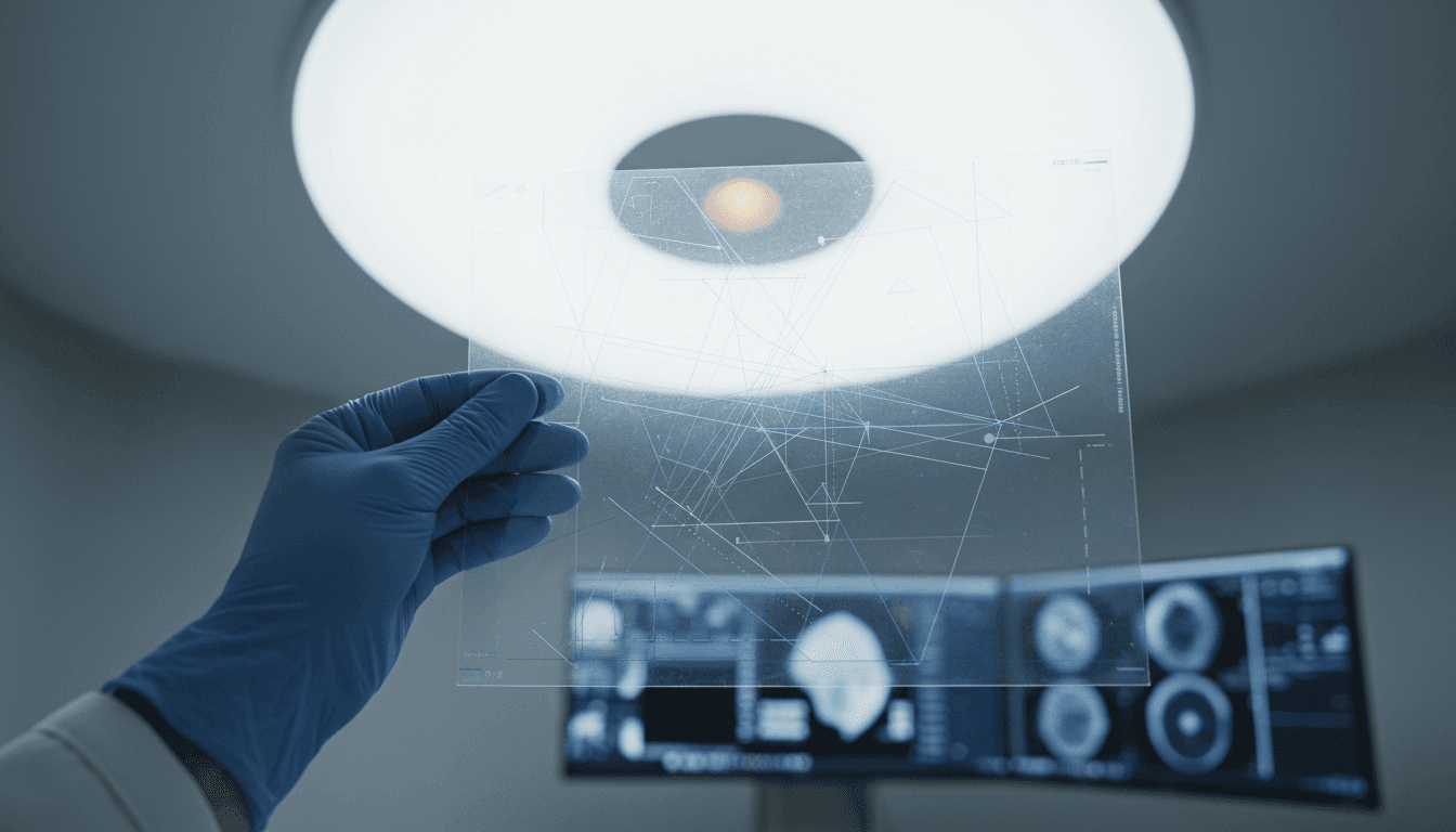 Close-up of treatment planning scan overlay in clinician hands